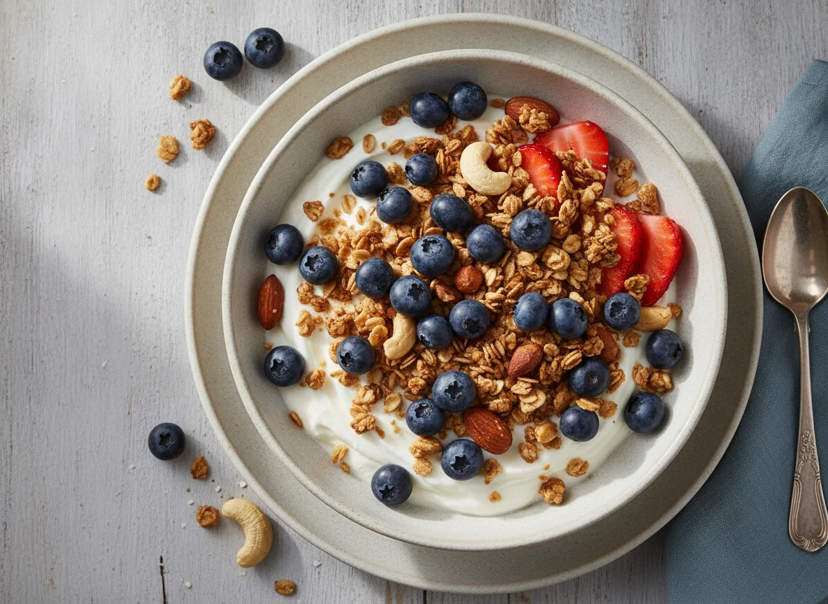 Yogurt Bowl with Blueberries and Granola photo