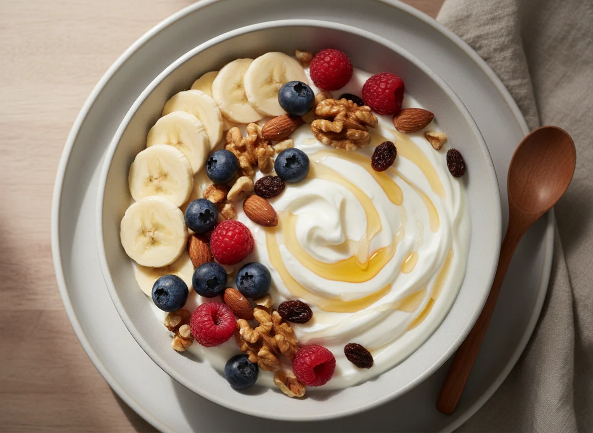 Yogurt Bowl with Fruits and Nuts photo