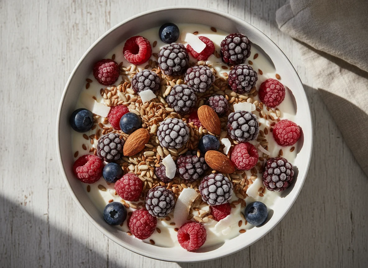 Yogurt Bowl with Mixed Berries and Seeds photo