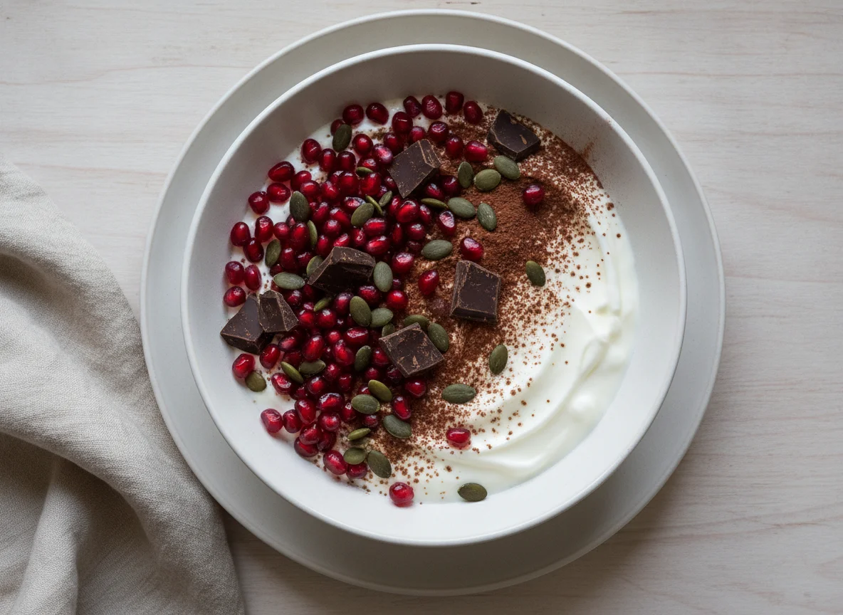 Yogurt Bowl with Pomegranate and Seeds photo