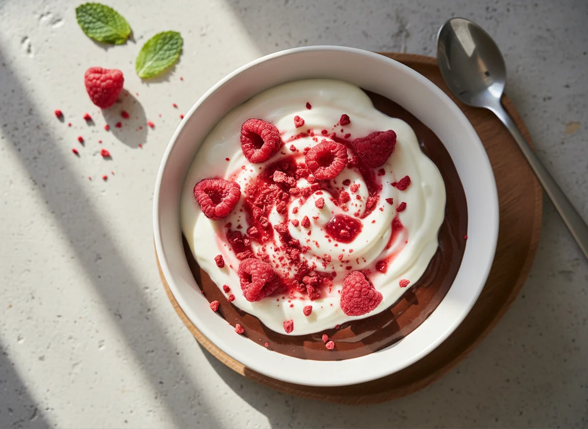 Yogurt or Pudding with Freeze-Dried Raspberries photo