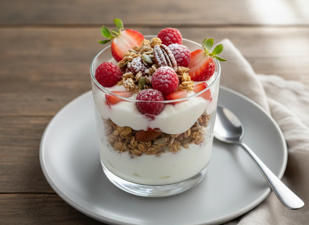 Yogurt Parfait with Granola and Berries photo