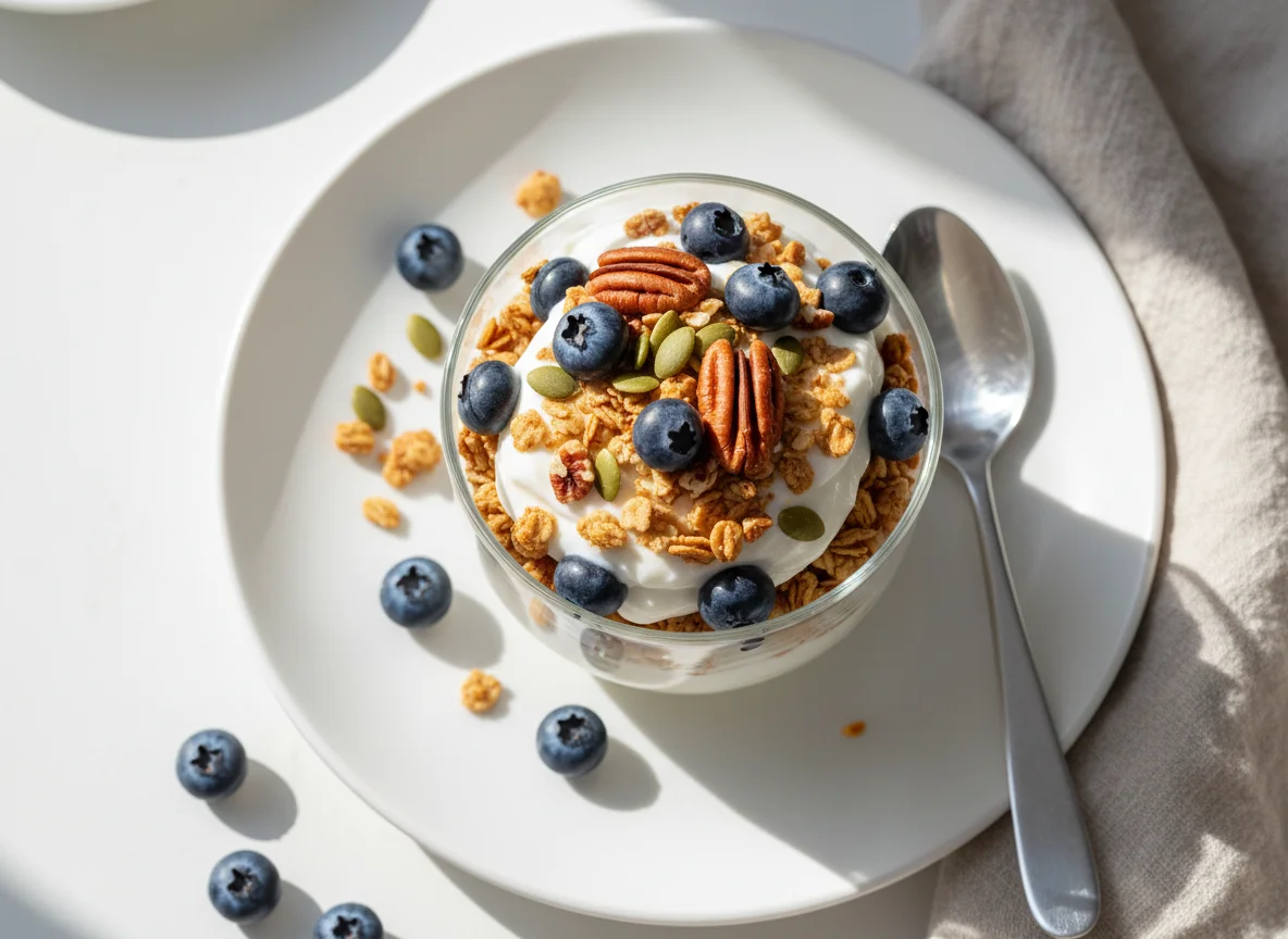 Yogurt Parfait with Granola and Blueberries photo