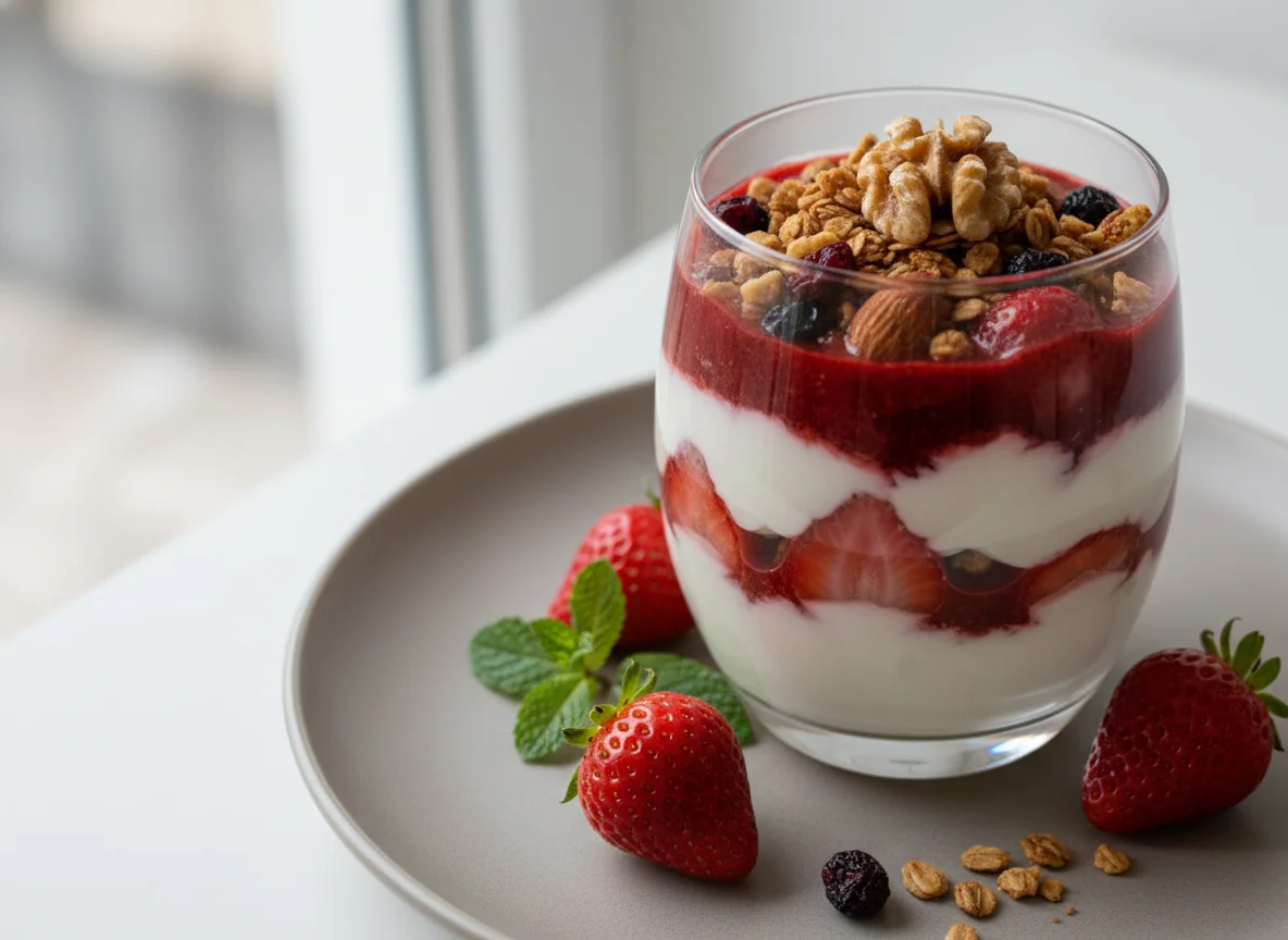 Yogurt Parfait with Granola and Fruit Compote photo