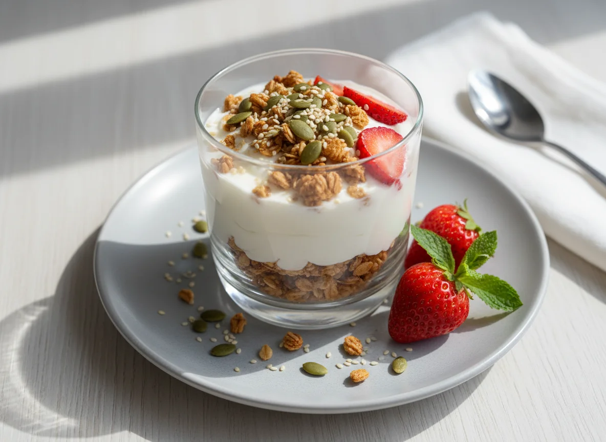 Yogurt Parfait with Granola and Strawberries photo