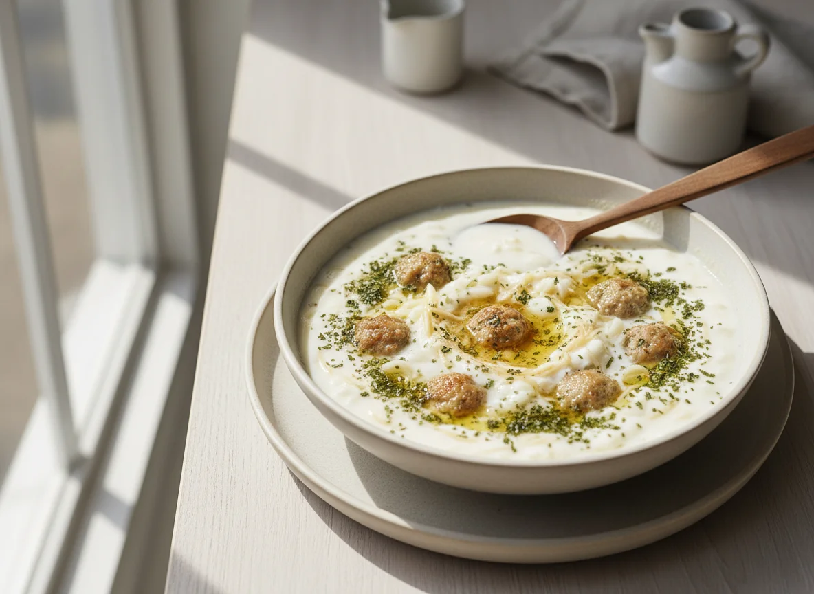 Yogurt Soup with Meatballs and Rice photo