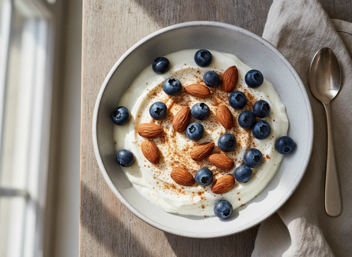 Yogurt with Almonds and Blueberries photo