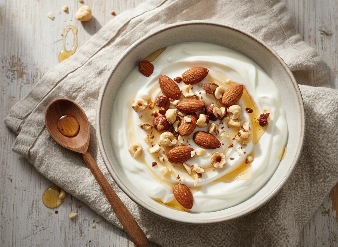 Yogurt with Almonds and Hazelnuts photo