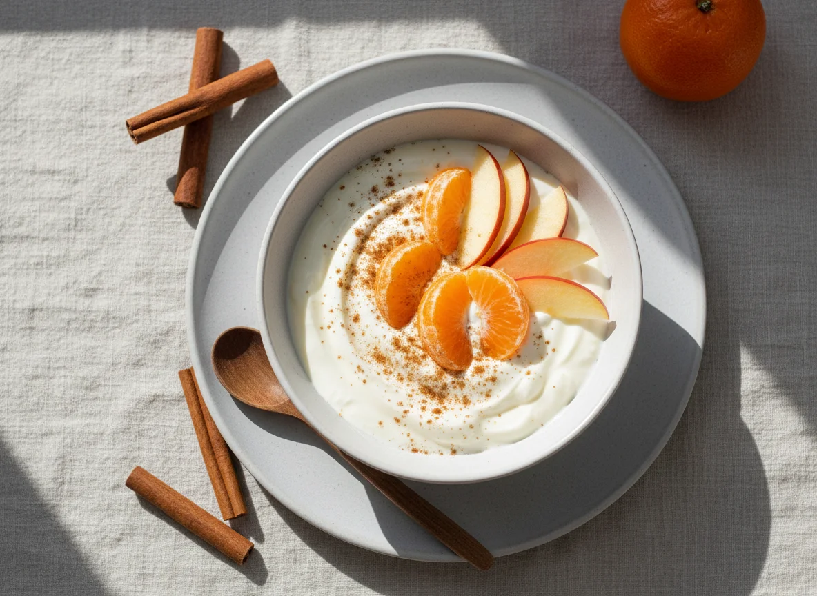 Yogurt with Apples and Mandarins photo