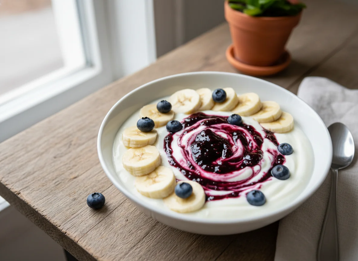 Yogurt with Banana and Blueberry Jam photo
