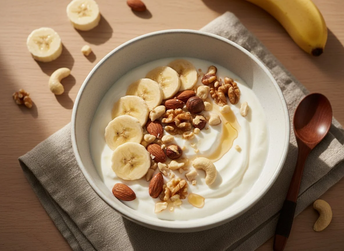 Yogurt with Banana and Mixed Nuts photo