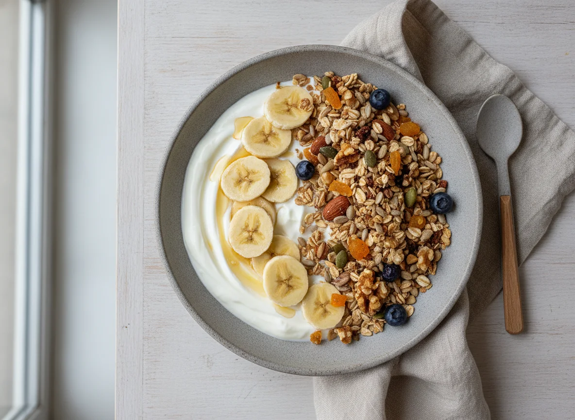 Yogurt with Banana and Muesli photo
