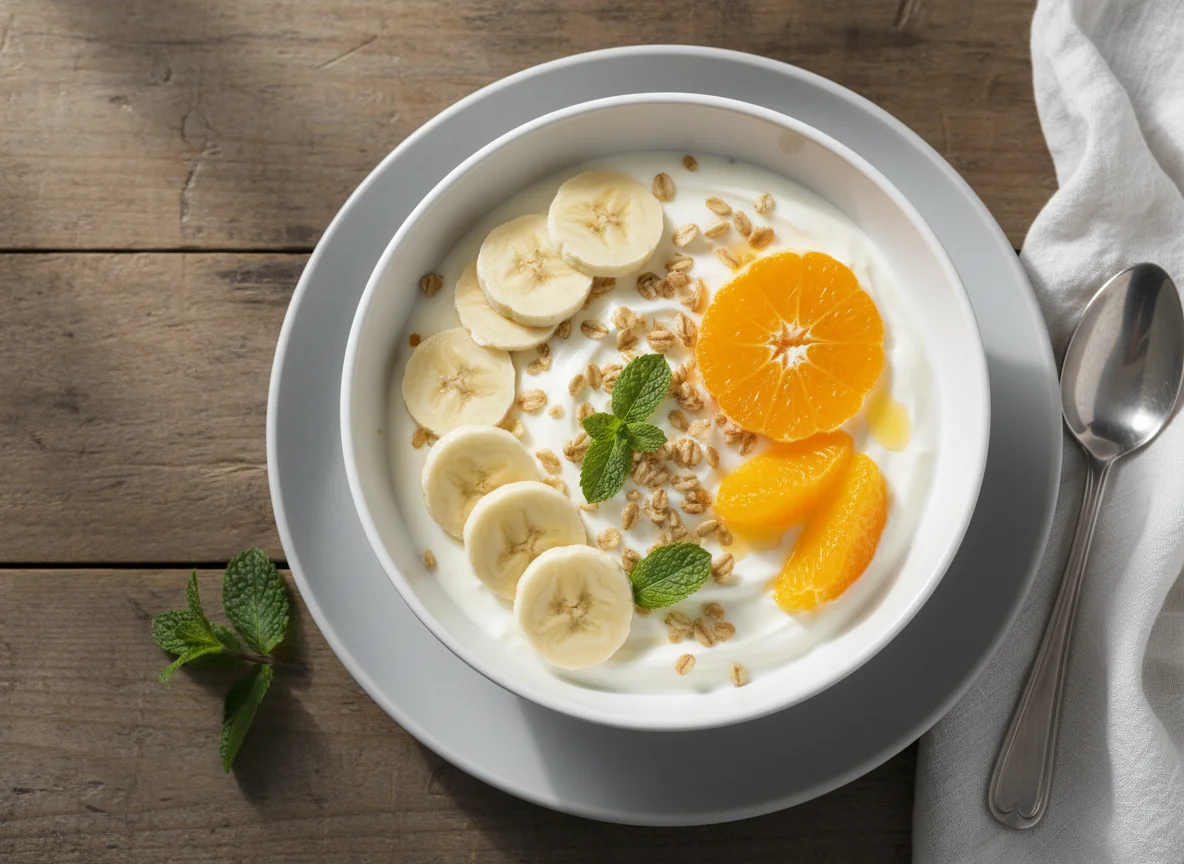 Yogurt with Banana and Orange photo