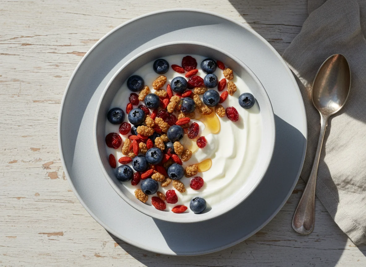 Yogurt with Berries and Dried Fruit photo