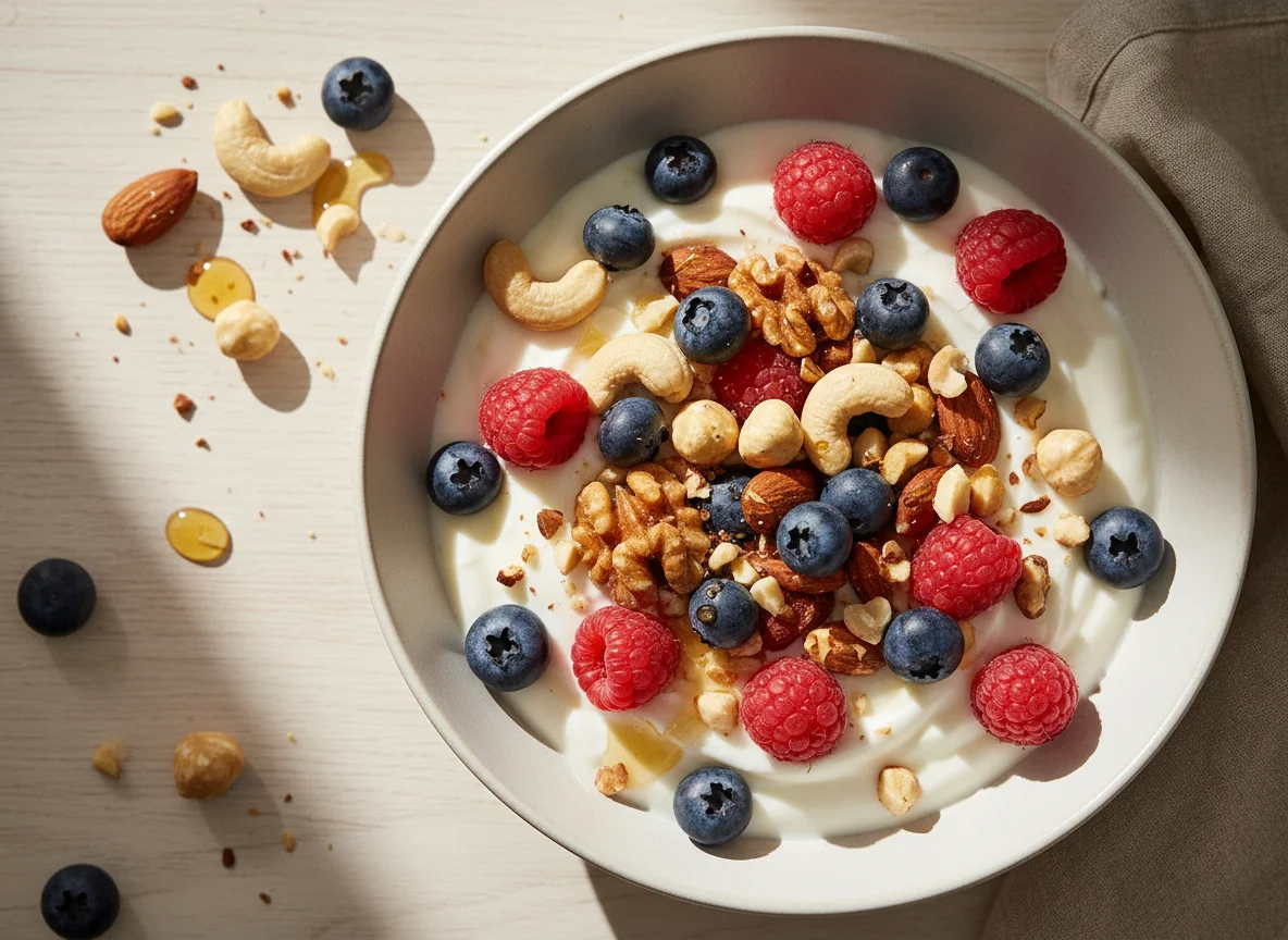 Yogurt with Berries and Mixed Nuts photo