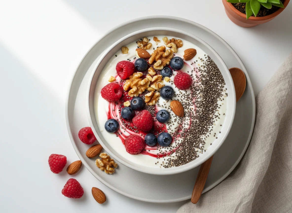 Yogurt with Berries, Nuts and Chia Seeds photo