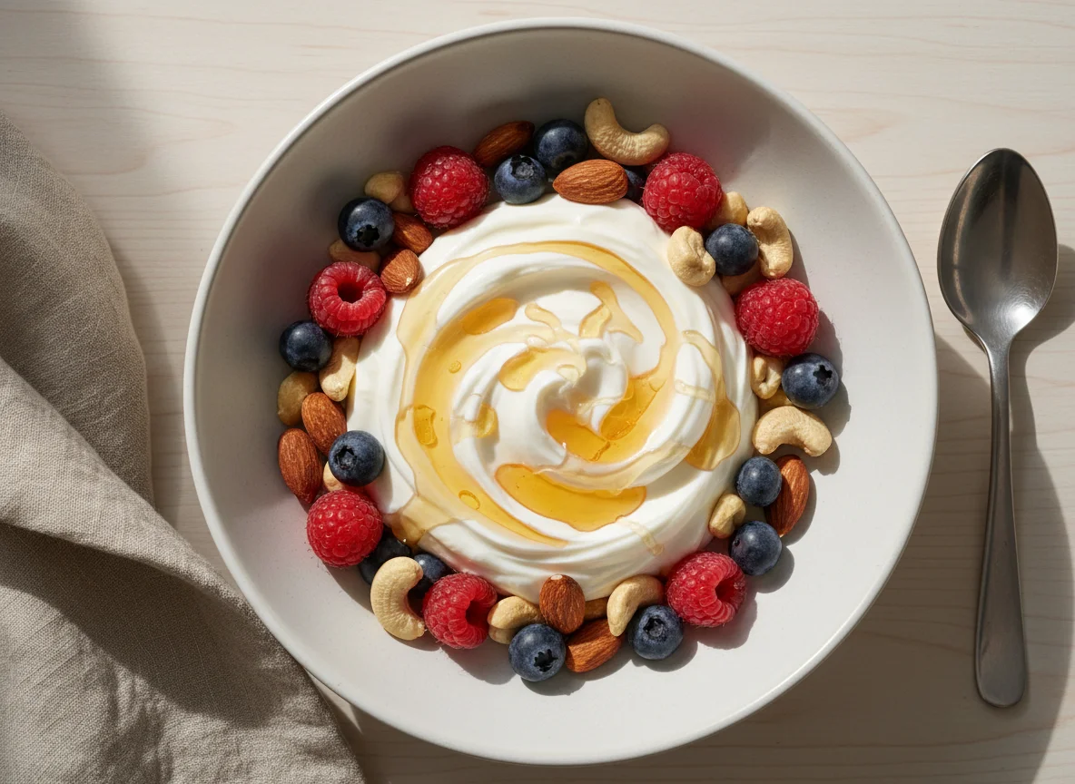 Yogurt with Berries, Nuts and Honey photo