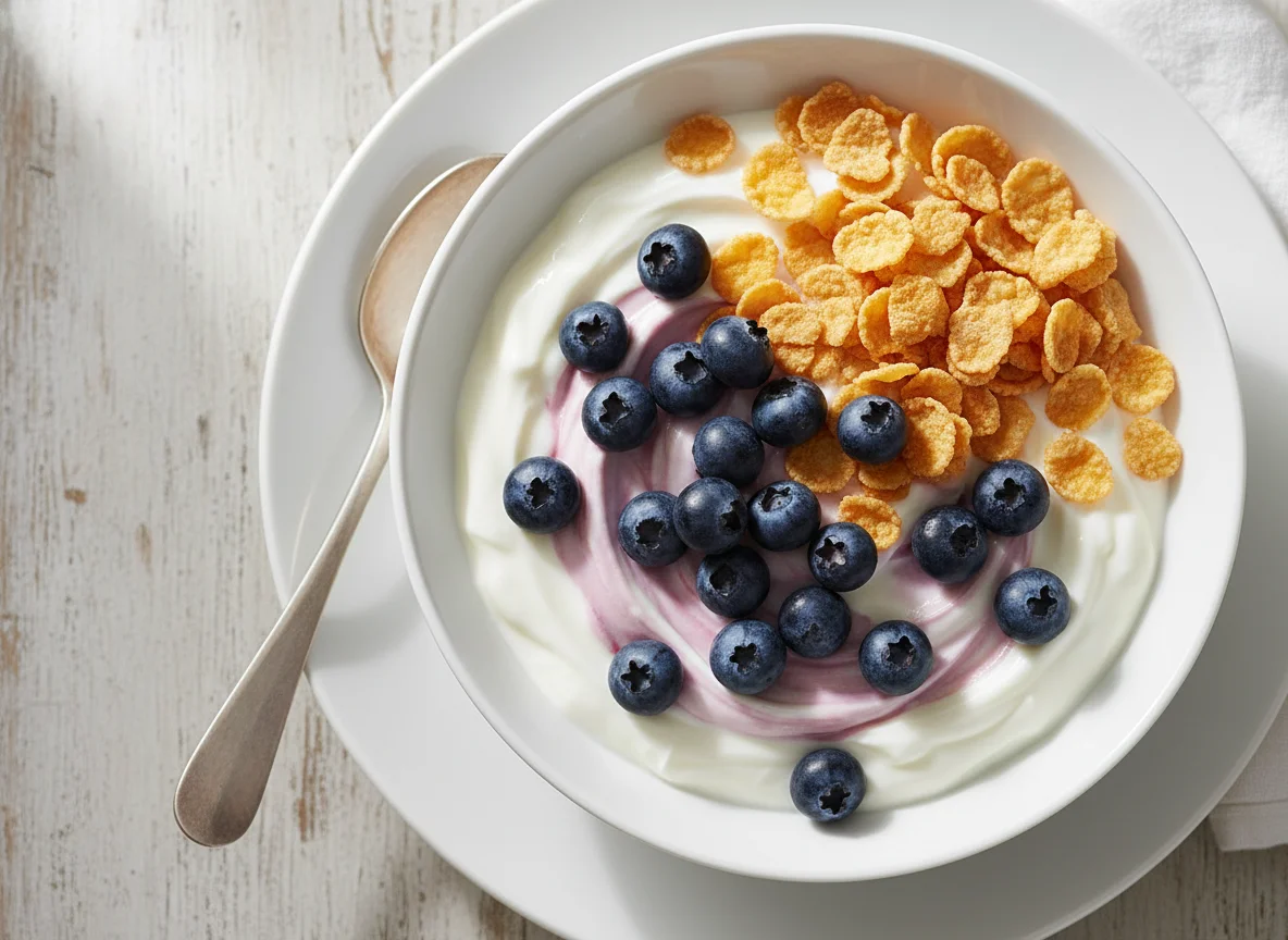 Yogurt with Blueberries and Cereal photo
