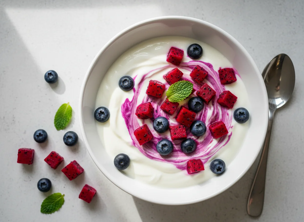 Yogurt with Blueberries and Dragon Fruit photo