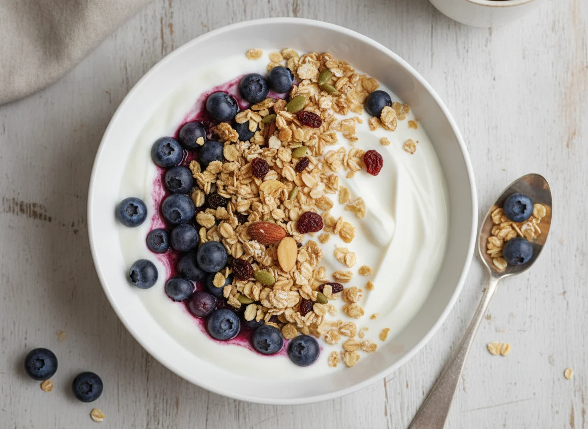 Yogurt with Blueberries and Muesli photo