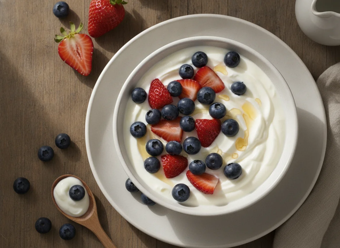 Yogurt with Blueberries and Strawberries photo