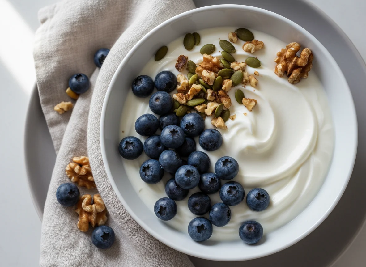 Yogurt with Blueberries, Walnuts, and Seeds photo