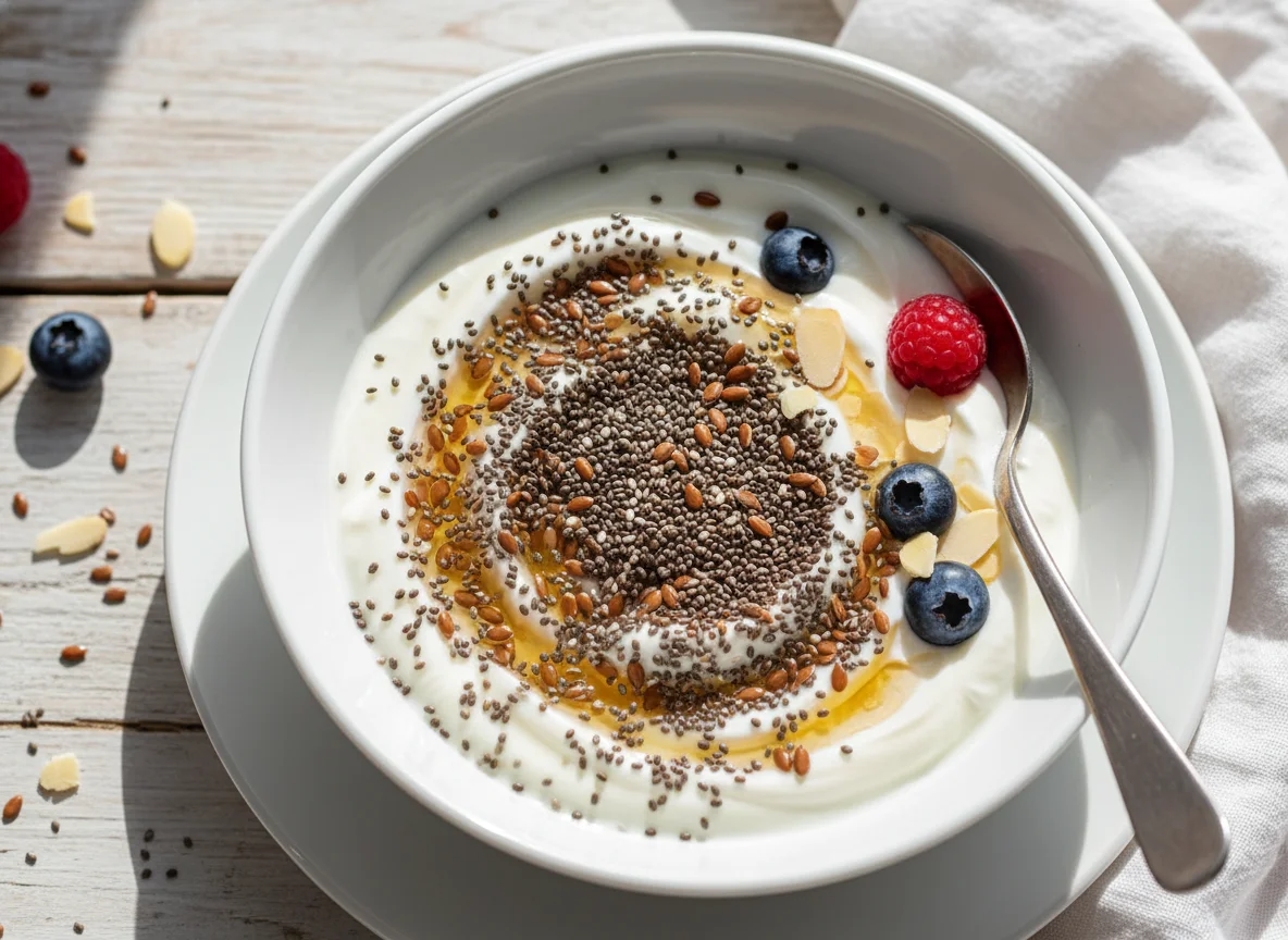 Yogurt with Chia and Flaxseeds photo