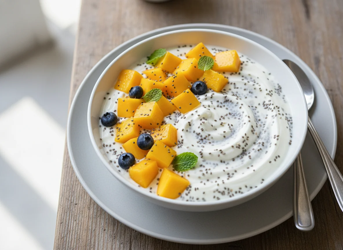 Yogurt with Chia Seeds and Fruit photo