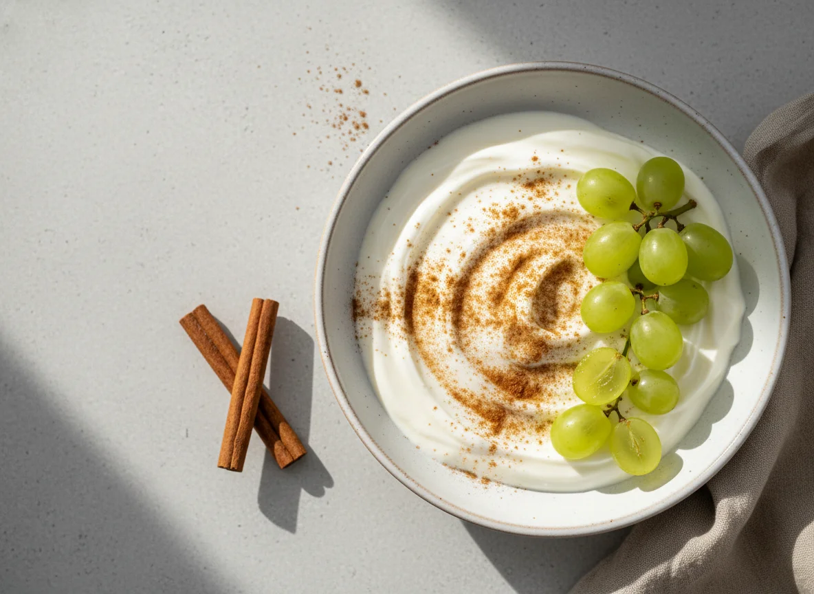 Yogurt with Cinnamon and Grapes photo