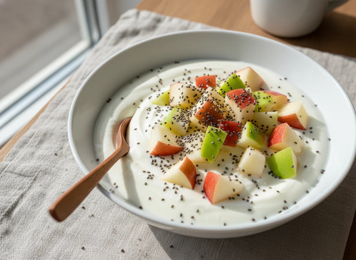 Yogurt with fruit and chia seeds photo