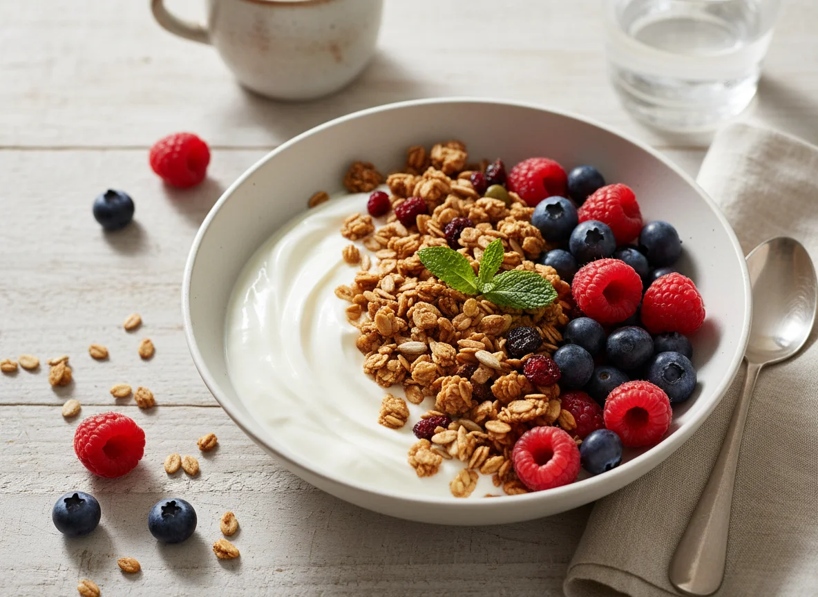 Yogurt with Granola and Berries photo