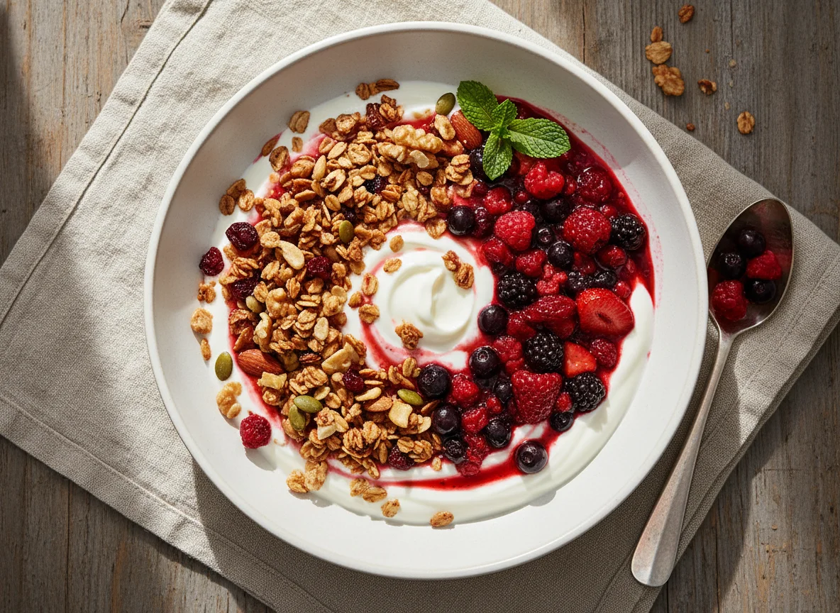 Yogurt with Granola and Berry Compote photo