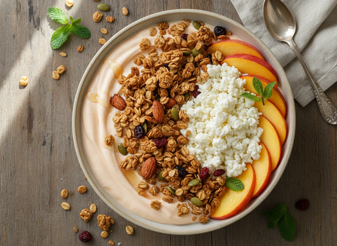 Yogurt with Granola and Cottage Cheese photo