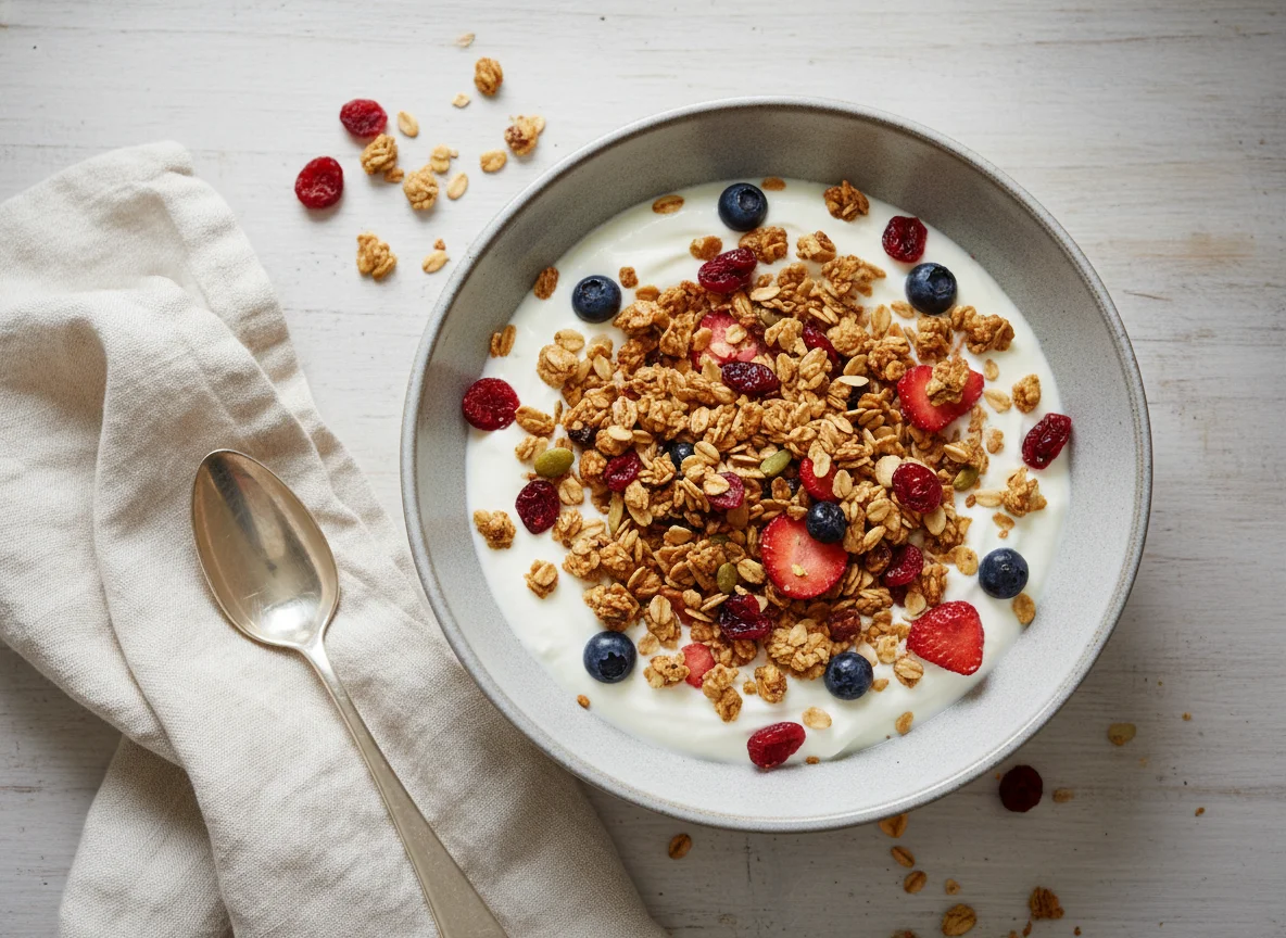 Yogurt with Granola and Dried Berries photo