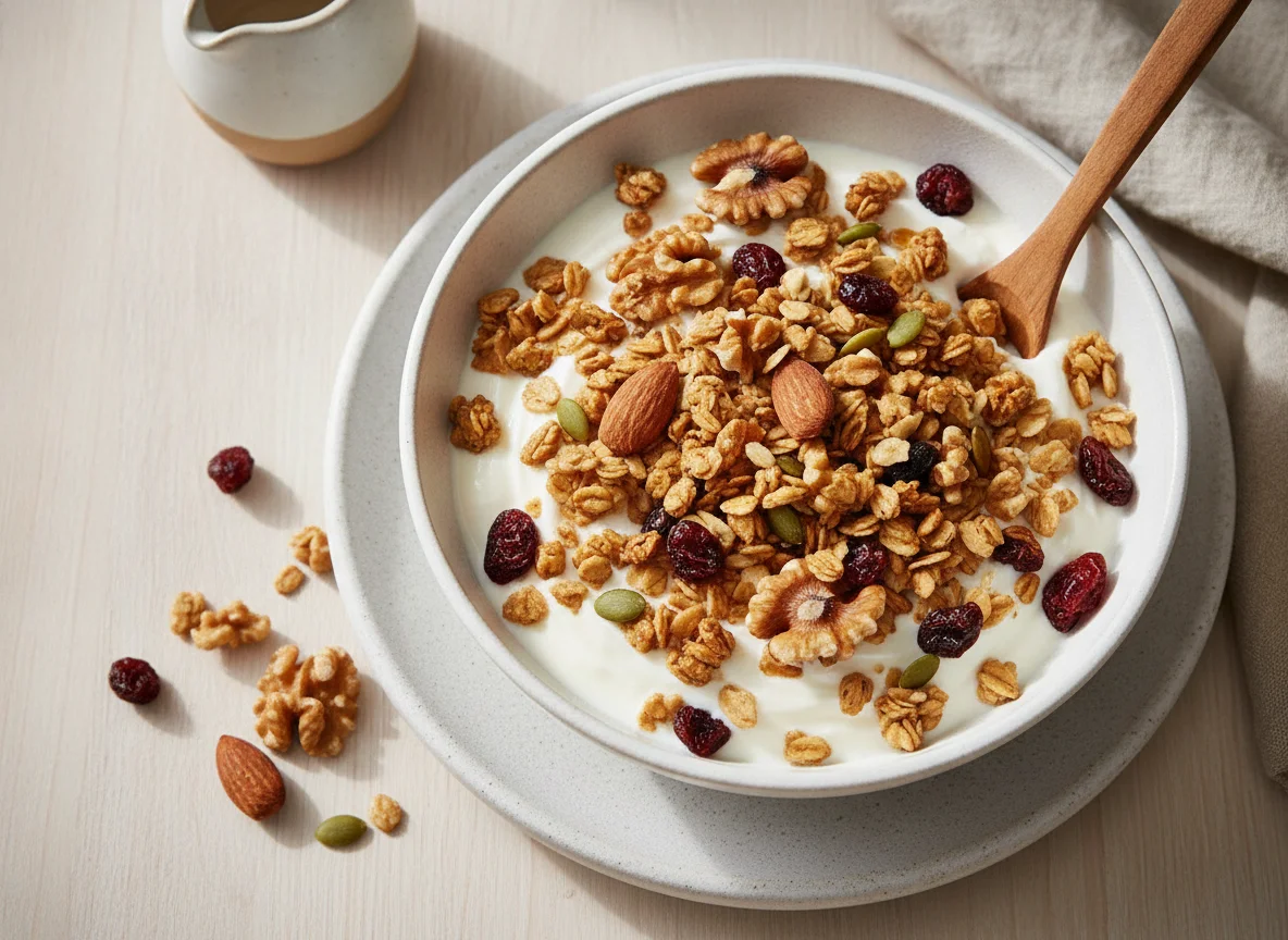 Yogurt with Granola and Dried Fruits photo