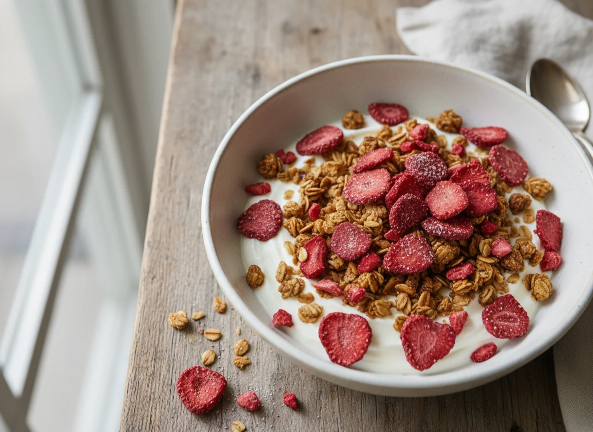 Yogurt with Granola and Dried Strawberries photo
