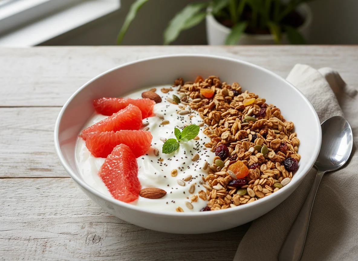 Yogurt with Granola and Grapefruit photo