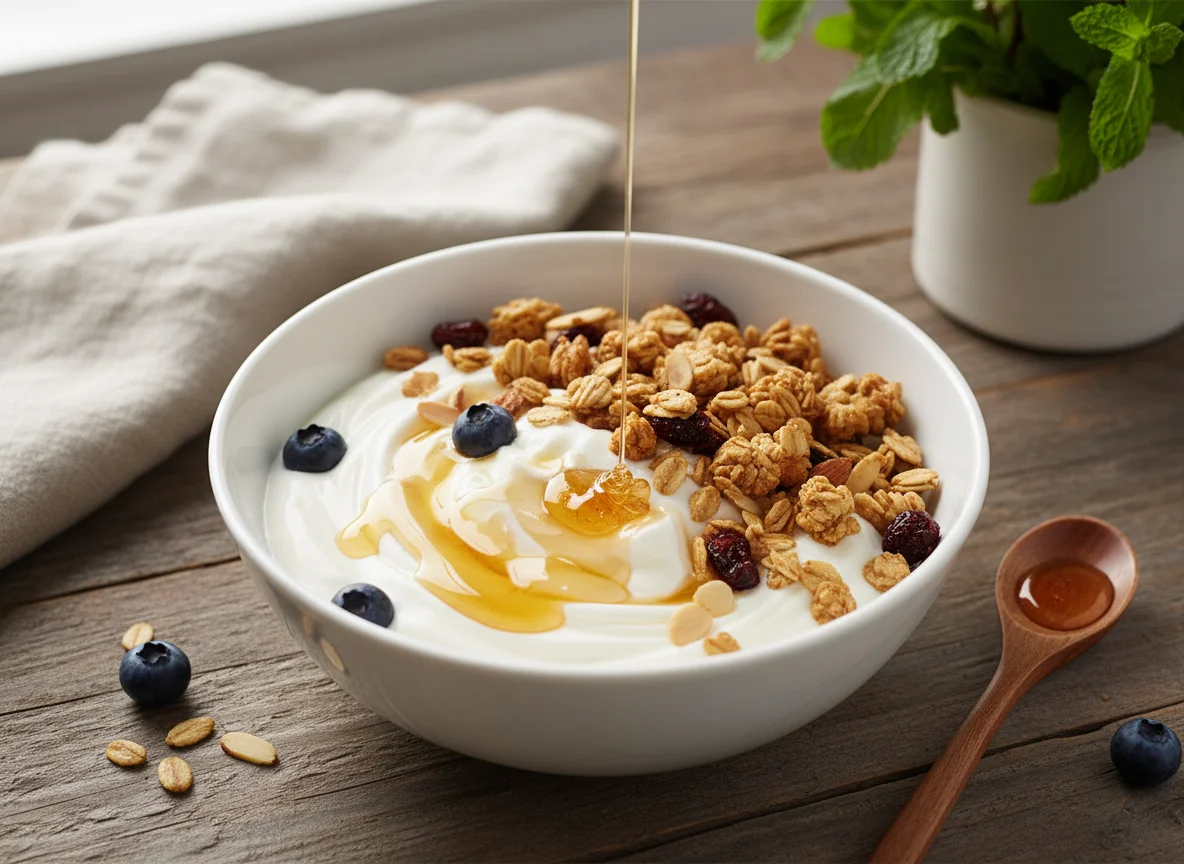 Yogurt with Granola and Honey photo