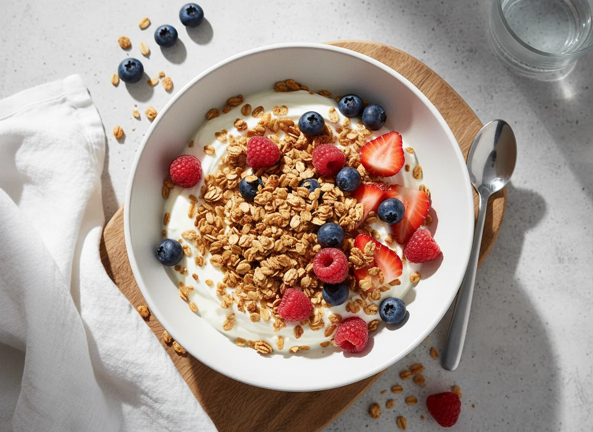 Yogurt with Granola and Mixed Berries photo
