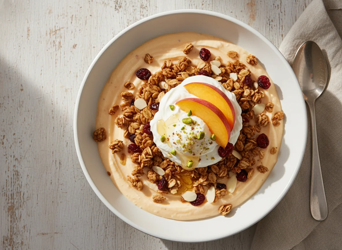 Yogurt with Granola and Whipped Topping photo