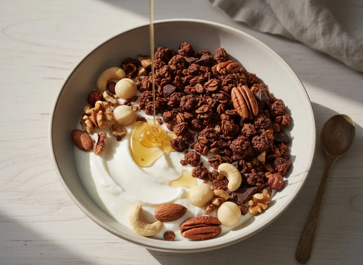Yogurt with Granola, Nuts, and Honey photo