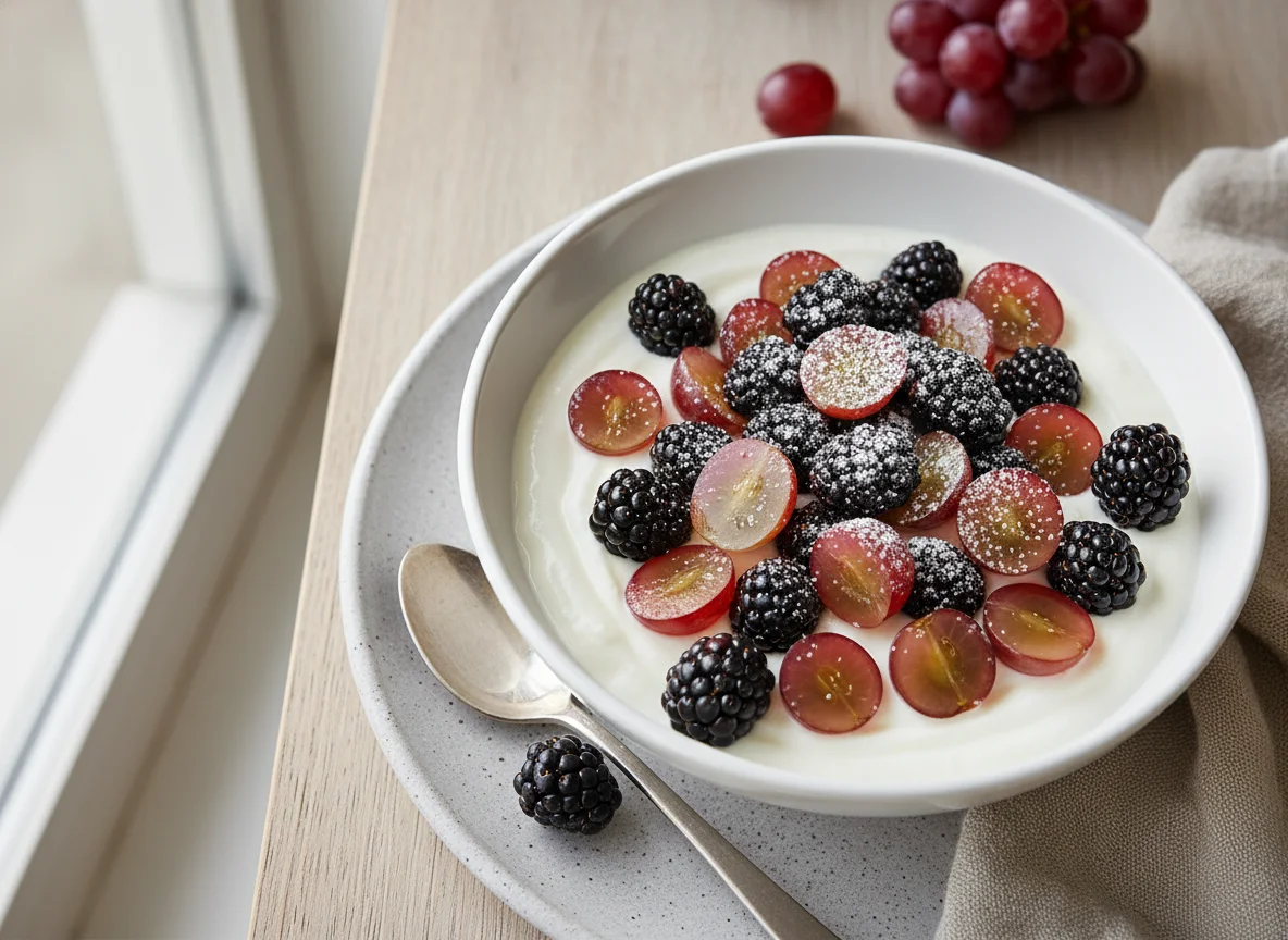 Yogurt with Grapes and Blackberries photo