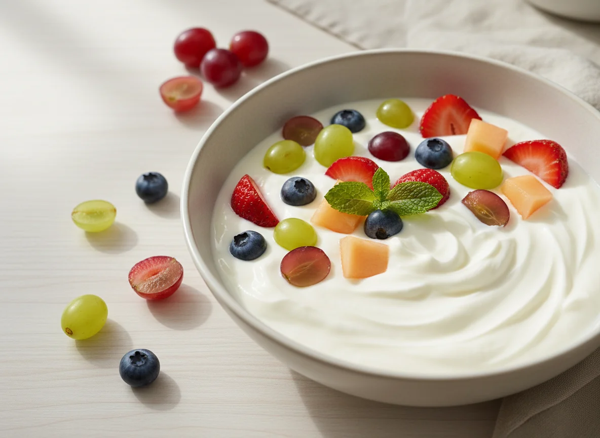Yogurt with Mixed Berries and Grapes photo