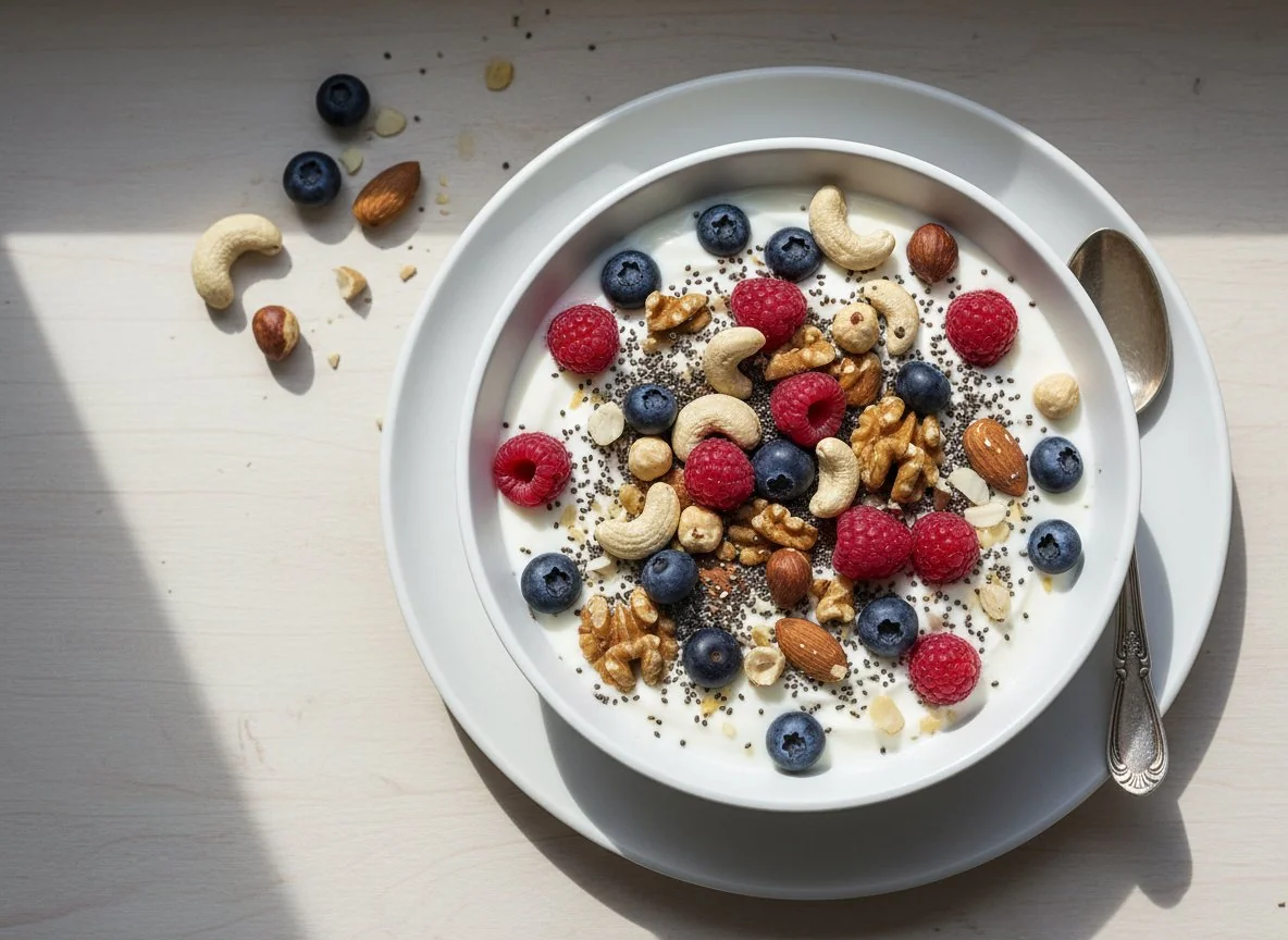 Yogurt with Mixed Berries, Nuts and Chia Seeds photo