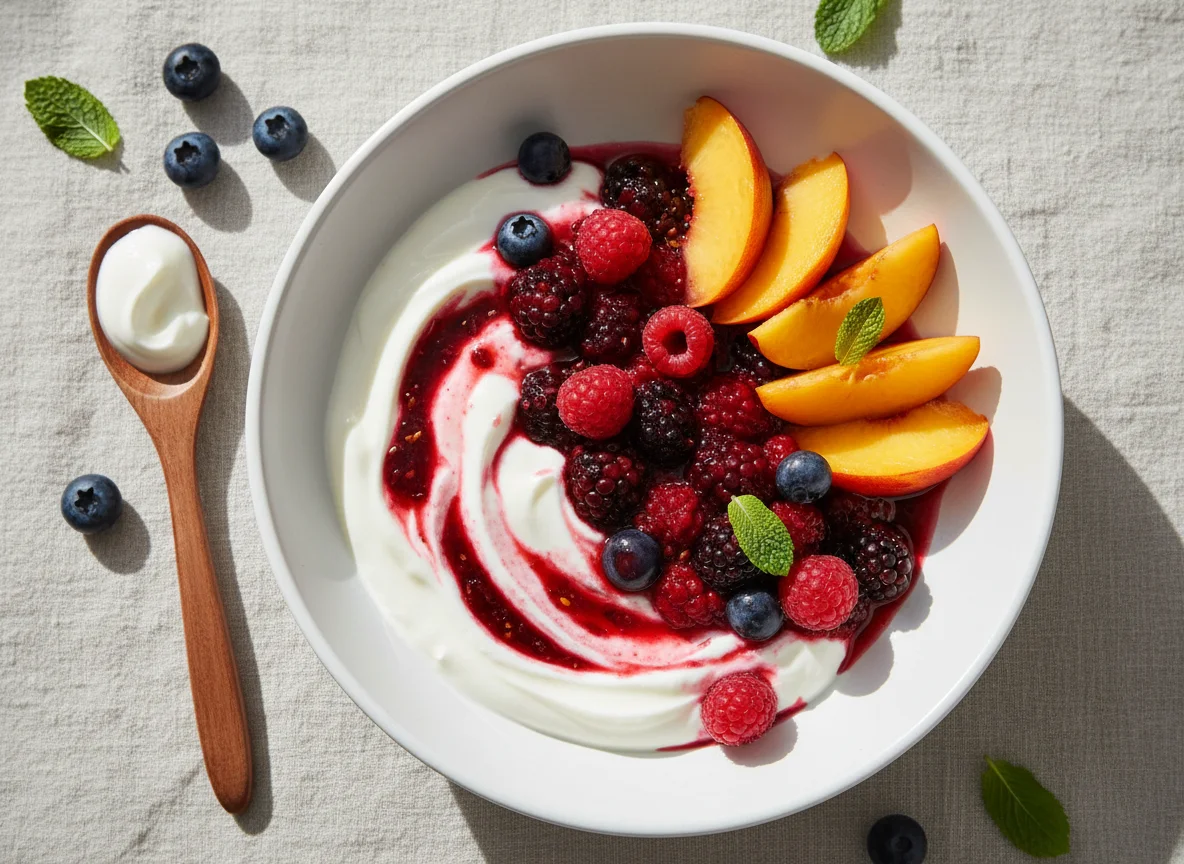 Yogurt with Nectarine and Berry Compote photo
