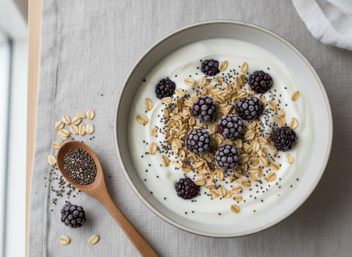 Yogurt with Oats, Blackberries and Chia Seeds photo