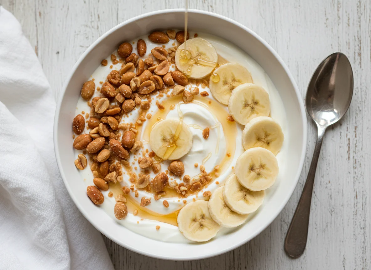 Yogurt with Peanuts and Banana photo