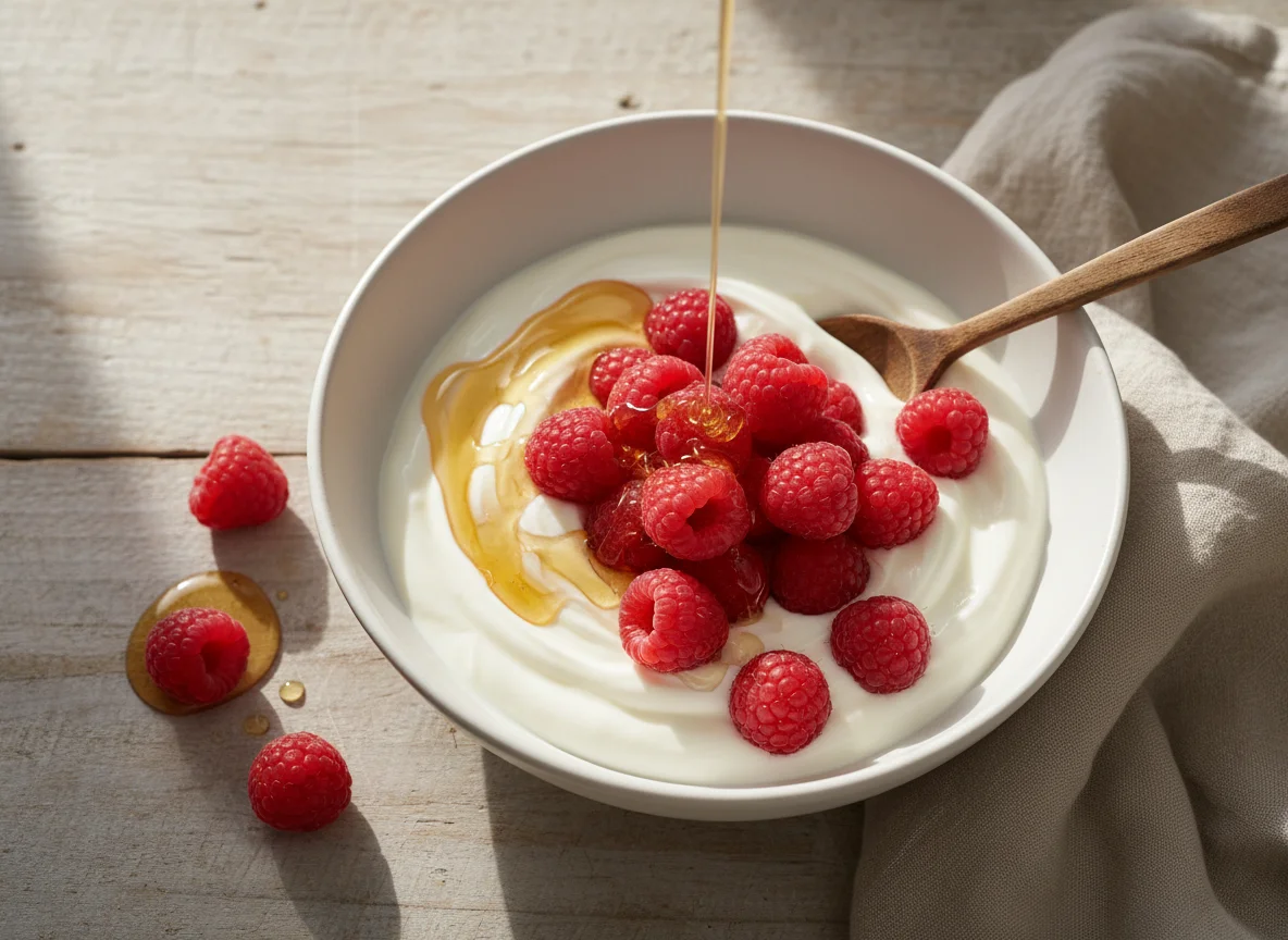 Yogurt with Raspberries and Honey photo