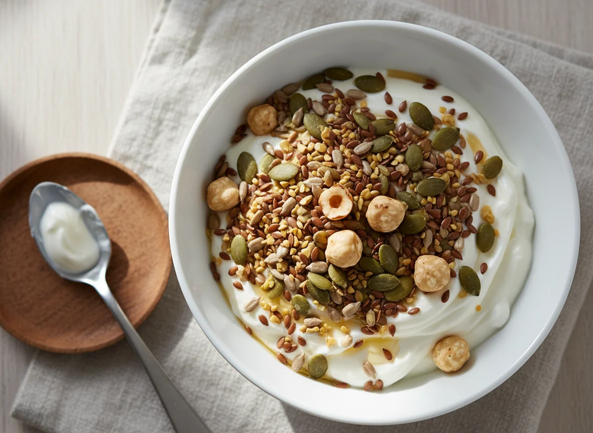 Yogurt with Seed and Nut Topping photo