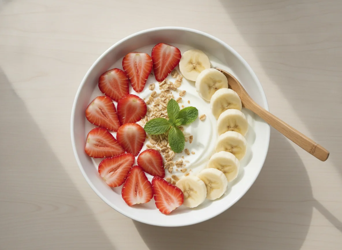 Yogurt with Strawberries and Banana photo